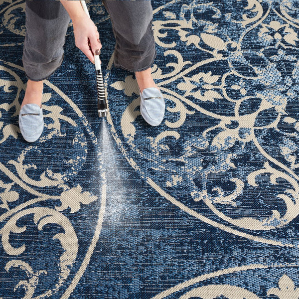 Safavieh Resort Power-loomed Area Rug With Timeless Flora Motifs For Luxurious Living Spaces And Style Navy Blue ,Beige 85.4% Polypropylene,10.4% Polyester,4.2% Latex Cys3357-25821-5