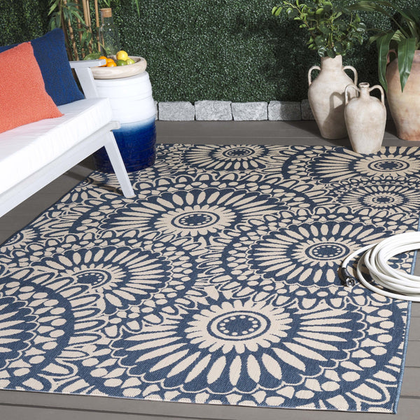 Safavieh Courtyard Exquisite Area Rug - Elegant Medium Rectangle For Indoor & Outdoor Spaces, Oeko-tex Certified Blue ,Beige 85.4% Polypropylene,10.4% Polyester,4.2% Latex Cys6001-233-5176