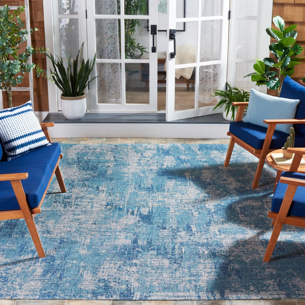 Safavieh Cys8015-37112 Stylish Indoor/Outdoor Area Rug - Durable, Soft, And Contemporary Design For Any Space Grey ,Aqua 85.4% Pp,10.4% Polyester,4.2% Latex Cys8015-37112-5