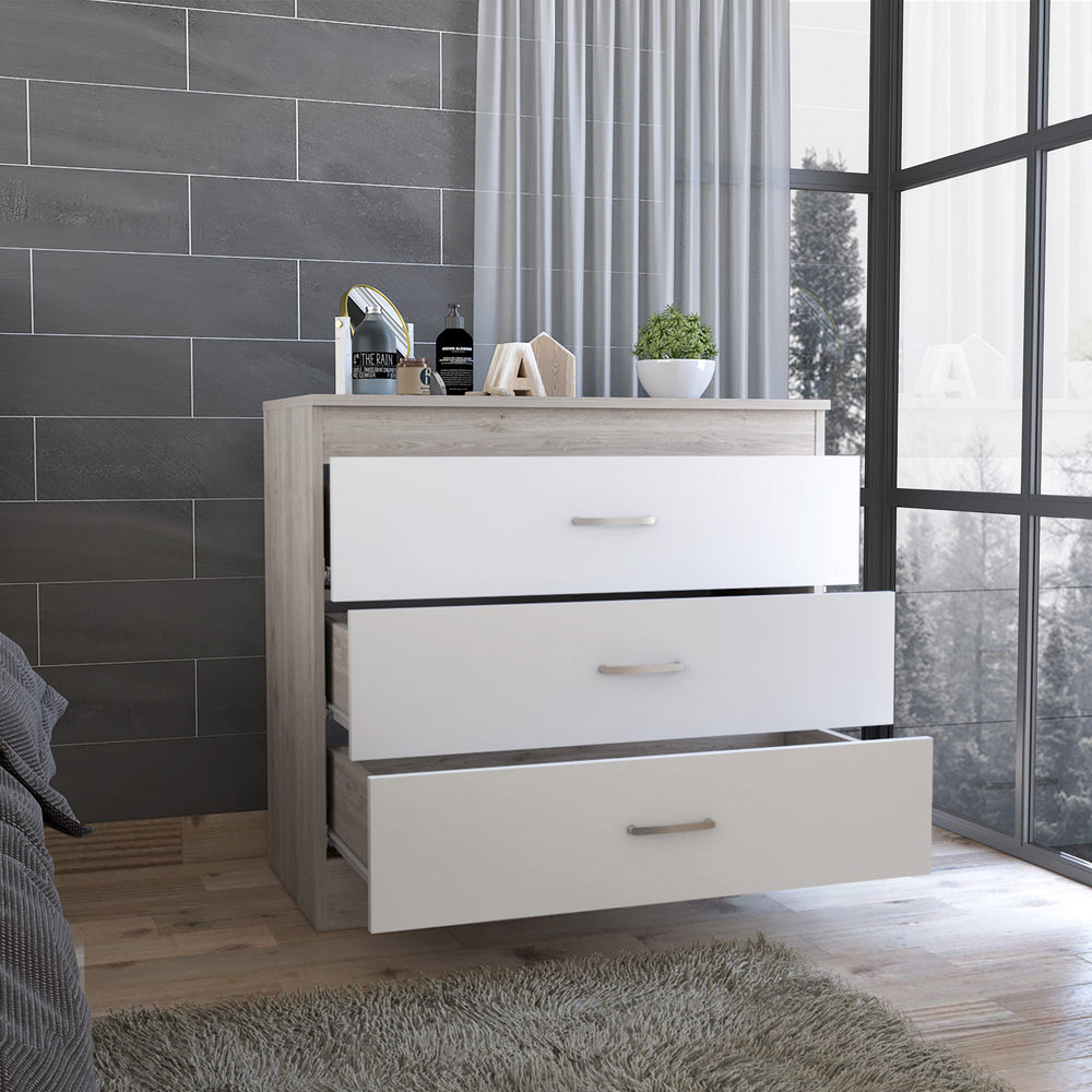 English Elm Melia minimalist three-drawer dresser with superior top, smooth metal handles and sturdy modern design White 36.2 L x 20.5 W x 7.9 H B07092096