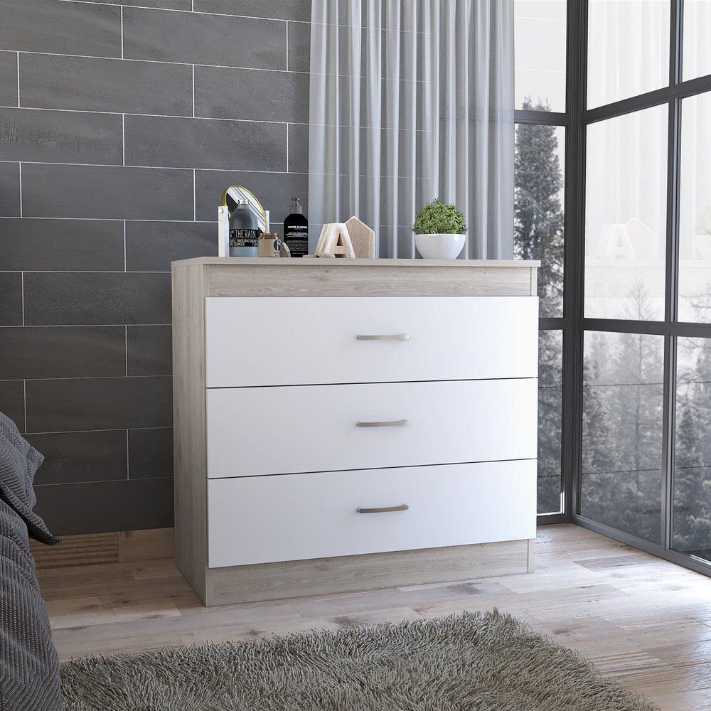 English Elm Melia minimalist three-drawer dresser with superior top, smooth metal handles and sturdy modern design White 36.2 L x 20.5 W x 7.9 H B07092096