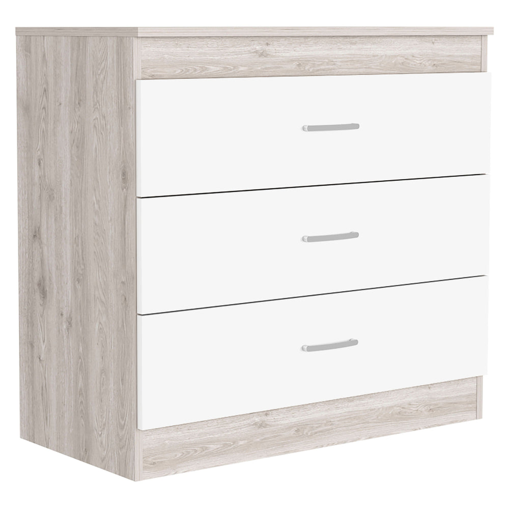 English Elm Dresser with 3 Spacious Drawers, Light Gray & White Finish, Sturdy Metal Hardware, Versatile Top Multicolor 45.66 L x 21.25 W x 5.51 H B097133227