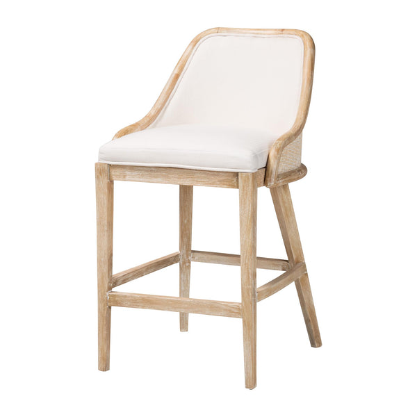 Baxton Studio Bali & Pari Calloway Mahogany Rattan Wingback Counter Stool Handcrafted Coastal Calloway-Whitewashed-CS