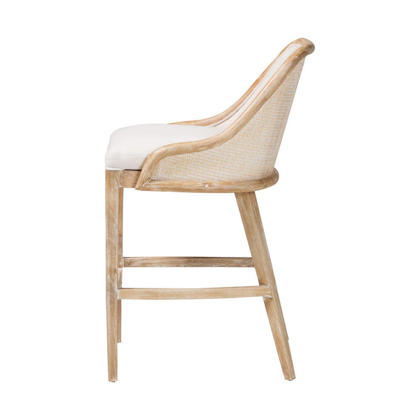 Bali & Pari Calloway Mahogany Rattan Wingback Counter Stool Handcrafted Coastal