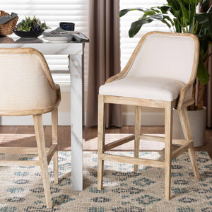 Bali & Pari Calloway Mahogany Rattan Wingback Counter Stool Handcrafted Coastal