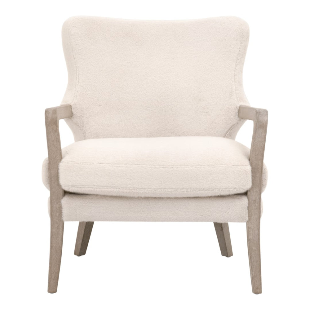 Essentials For Living Calvin Club Chair - Stylish Faux Fur Accent With Curved Wingback & Removable Cushion For Easy Care Varley Cream,Natural Gray Oak Solid Oak Wood,Plywood 6645.Vcrm/Ng