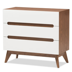 Baxton Studio Baxton Studio Calypso 3-Drawer Storage Chest: Mid-Century Modern Walnut & White, Stylish Functionality Calypso-Walnut/White-3DW-Chest
