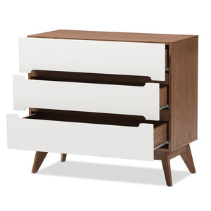 Baxton Studio Baxton Studio Calypso 3-Drawer Storage Chest: Mid-Century Modern Walnut & White, Stylish Functionality Calypso-Walnut/White-3DW-Chest