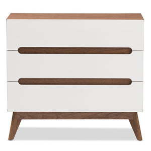 Baxton Studio Baxton Studio Calypso 3-Drawer Storage Chest: Mid-Century Modern Walnut & White, Stylish Functionality Calypso-Walnut/White-3DW-Chest