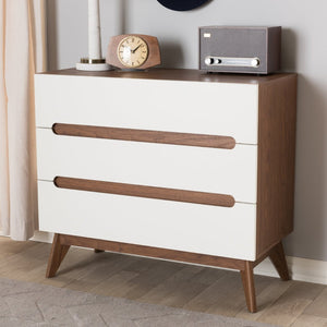 Baxton Studio Baxton Studio Calypso 3-Drawer Storage Chest: Mid-Century Modern Walnut & White, Stylish Functionality Calypso-Walnut/White-3DW-Chest