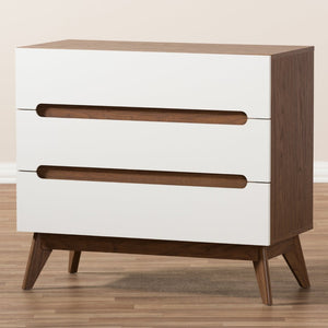 Baxton Studio Baxton Studio Calypso 3-Drawer Storage Chest: Mid-Century Modern Walnut & White, Stylish Functionality Calypso-Walnut/White-3DW-Chest