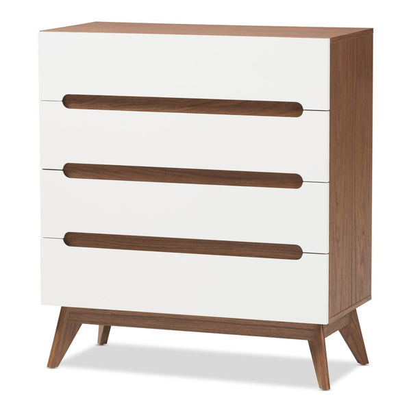 Baxton Studio Baxton Studio Calypso Mid-Century Modern Storage Chest with Two-Tone White & Walnut Finish 4-Drawer Calypso-Walnut/White-4DW-Chest
