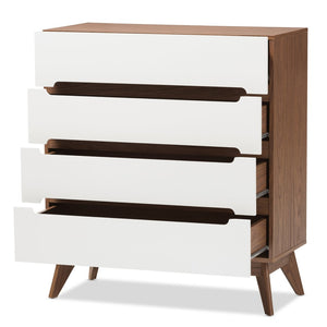 Baxton Studio Baxton Studio Calypso Mid-Century Modern Storage Chest with Two-Tone White & Walnut Finish 4-Drawer Calypso-Walnut/White-4DW-Chest