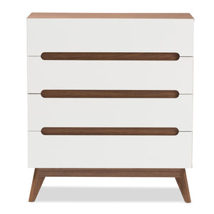 Baxton Studio Baxton Studio Calypso Mid-Century Modern Storage Chest with Two-Tone White & Walnut Finish 4-Drawer Calypso-Walnut/White-4DW-Chest