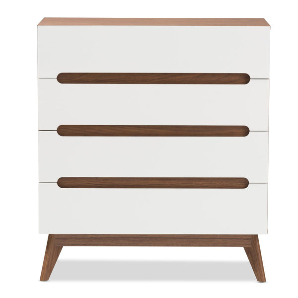 Baxton Studio Baxton Studio Calypso Mid-Century Modern Storage Chest with Two-Tone White & Walnut Finish 4-Drawer Calypso-Walnut/White-4DW-Chest