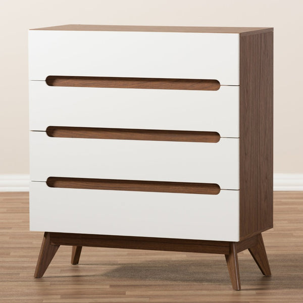 Baxton Studio Baxton Studio Calypso Mid-Century Modern Storage Chest with Two-Tone White & Walnut Finish 4-Drawer Calypso-Walnut/White-4DW-Chest