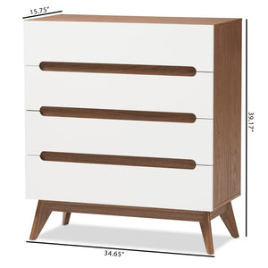 Baxton Studio Baxton Studio Calypso Mid-Century Modern Storage Chest with Two-Tone White & Walnut Finish 4-Drawer Calypso-Walnut/White-4DW-Chest