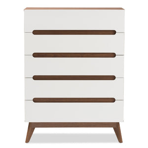 Baxton Studio Baxton Studio Calypso Mid-Century Modern Storage Chest with Two-Tone White & Walnut Finish 5-Drawer Calypso-Walnut/White-5DW-Chest