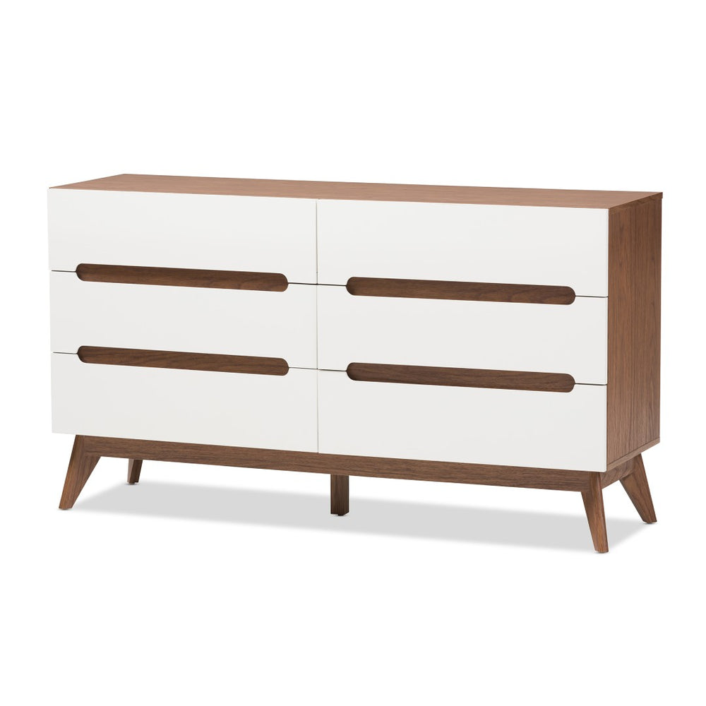 Baxton Studio Baxton Studio Calypso Mid-Century Modern 6-Drawer Dresser in White & Walnut for Elegant Storage Calypso-Walnut/White-6DW-Chest