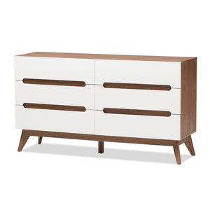 Baxton Studio Baxton Studio Calypso Mid-Century Modern 6-Drawer Dresser in White & Walnut for Elegant Storage Calypso-Walnut/White-6DW-Chest