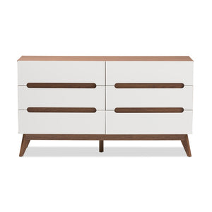 Baxton Studio Baxton Studio Calypso Mid-Century Modern 6-Drawer Dresser in White & Walnut for Elegant Storage Calypso-Walnut/White-6DW-Chest