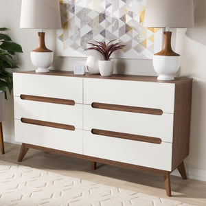 Baxton Studio Baxton Studio Calypso Mid-Century Modern 6-Drawer Dresser in White & Walnut for Elegant Storage Calypso-Walnut/White-6DW-Chest
