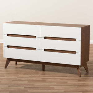 Baxton Studio Baxton Studio Calypso Mid-Century Modern 6-Drawer Dresser in White & Walnut for Elegant Storage Calypso-Walnut/White-6DW-Chest