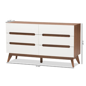 Baxton Studio Baxton Studio Calypso Mid-Century Modern 6-Drawer Dresser in White & Walnut for Elegant Storage Calypso-Walnut/White-6DW-Chest