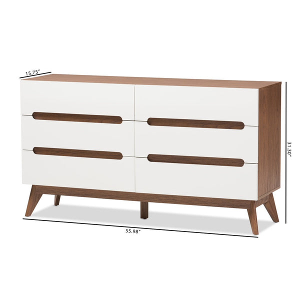 Baxton Studio Baxton Studio Calypso Mid-Century Modern 6-Drawer Dresser in White & Walnut for Elegant Storage Calypso-Walnut/White-6DW-Chest