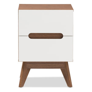 Baxton Studio Baxton Studio Calypso Mid-Century Modern Nightstand - Stylish Two-Tone Storage for Any Bedroom Calypso-Walnut/White-NS