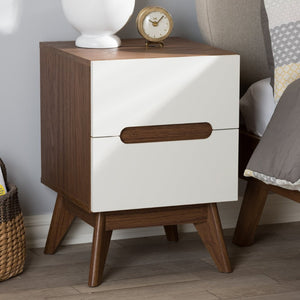 Baxton Studio Baxton Studio Calypso Mid-Century Modern Nightstand - Stylish Two-Tone Storage for Any Bedroom Calypso-Walnut/White-NS