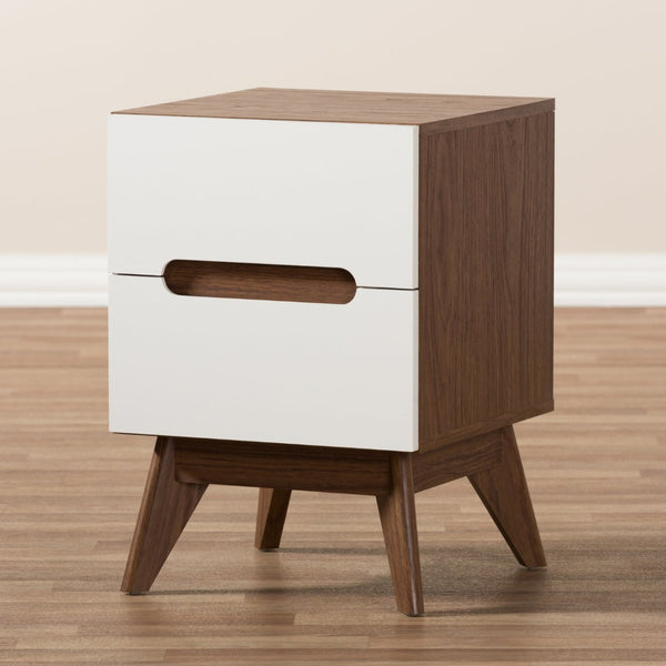 Baxton Studio Baxton Studio Calypso Mid-Century Modern Nightstand - Stylish Two-Tone Storage for Any Bedroom Calypso-Walnut/White-NS