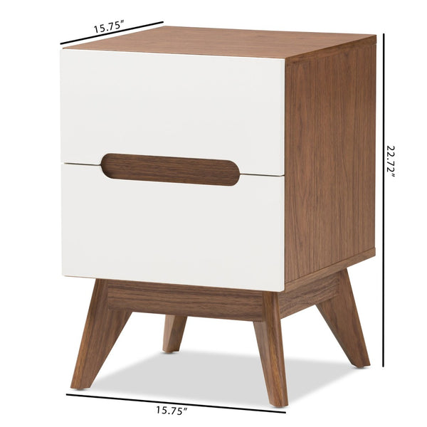 Baxton Studio Baxton Studio Calypso Mid-Century Modern Nightstand - Stylish Two-Tone Storage for Any Bedroom Calypso-Walnut/White-NS