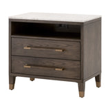 Essentials for Living Cambria 2-Drawer Nightstand Dutch Brown Oak, Bianco Marble, Aged Brass