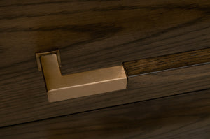 Essentials for Living Cambria 2-Drawer Nightstand Dutch Brown Oak, Bianco Marble, Aged Brass