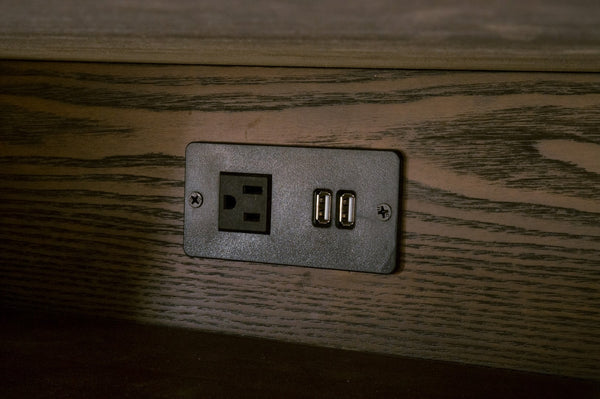 Essentials for Living Cambria 2-Drawer Nightstand Dutch Brown Oak, Bianco Marble, Aged Brass