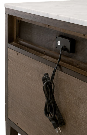 Essentials for Living Cambria 2-Drawer Nightstand Dutch Brown Oak, Bianco Marble, Aged Brass