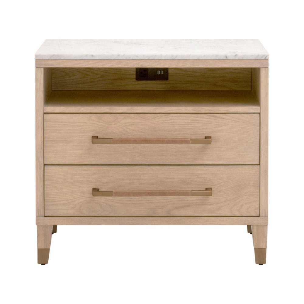 Essentials For Living Cambria 2-drawer Nightstand With Usb Ports - Elegant Oak & Marble Design For Modern Bedrooms Natural Oak,Bianco Marble,Aged Brass Solid Oak Wiid,Oak Veneer,Solid Marble,Mdf,Stainless Steel 5250.Nat-oak/Bia
