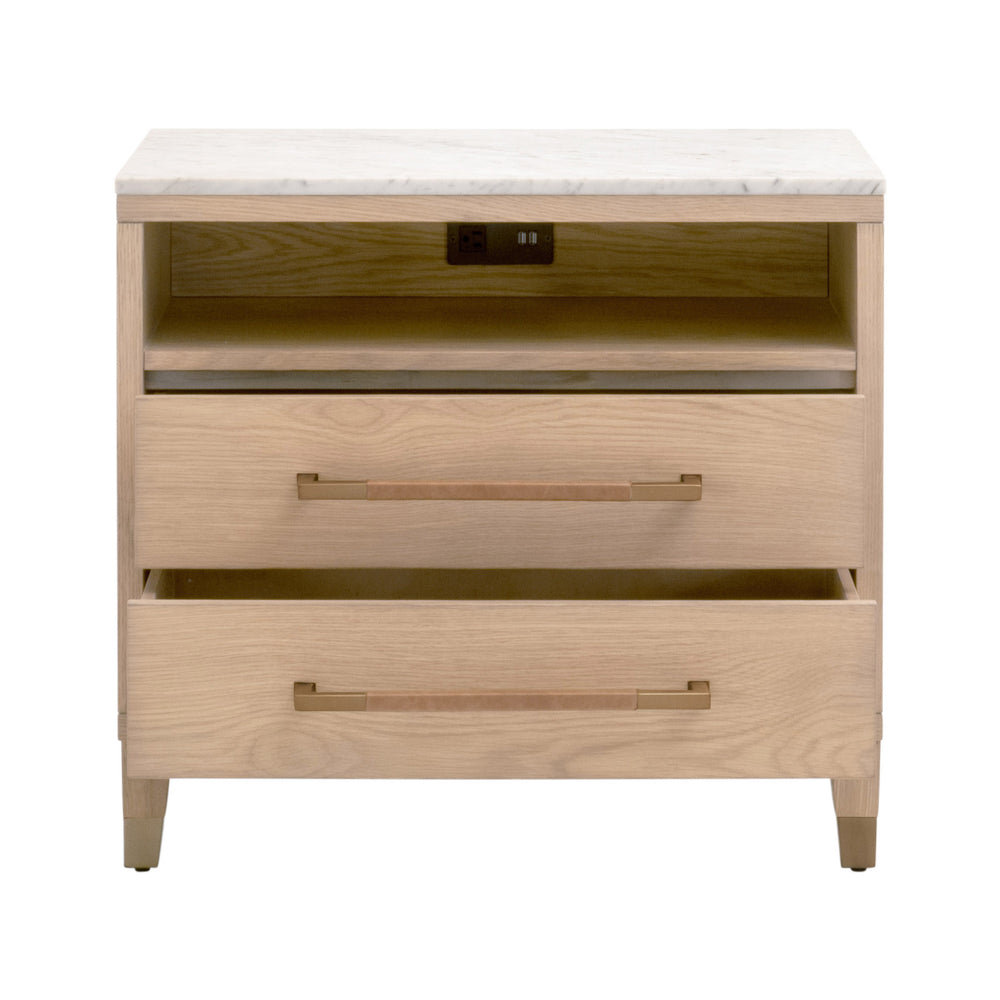 Essentials For Living Cambria 2-drawer Nightstand With Usb Ports - Elegant Oak & Marble Design For Modern Bedrooms Natural Oak,Bianco Marble,Aged Brass Solid Oak Wiid,Oak Veneer,Solid Marble,Mdf,Stainless Steel 5250.Nat-oak/Bia