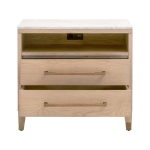 Essentials For Living Cambria 2-drawer Nightstand With Usb Ports - Elegant Oak & Marble Design For Modern Bedrooms Natural Oak,Bianco Marble,Aged Brass Solid Oak Wiid,Oak Veneer,Solid Marble,Mdf,Stainless Steel 5250.Nat-oak/Bia