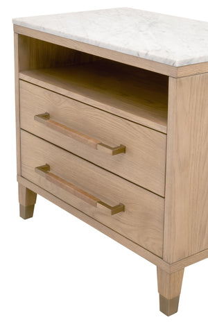 Essentials For Living Cambria 2-drawer Nightstand With Usb Ports - Elegant Oak & Marble Design For Modern Bedrooms Natural Oak,Bianco Marble,Aged Brass Solid Oak Wiid,Oak Veneer,Solid Marble,Mdf,Stainless Steel 5250.Nat-oak/Bia