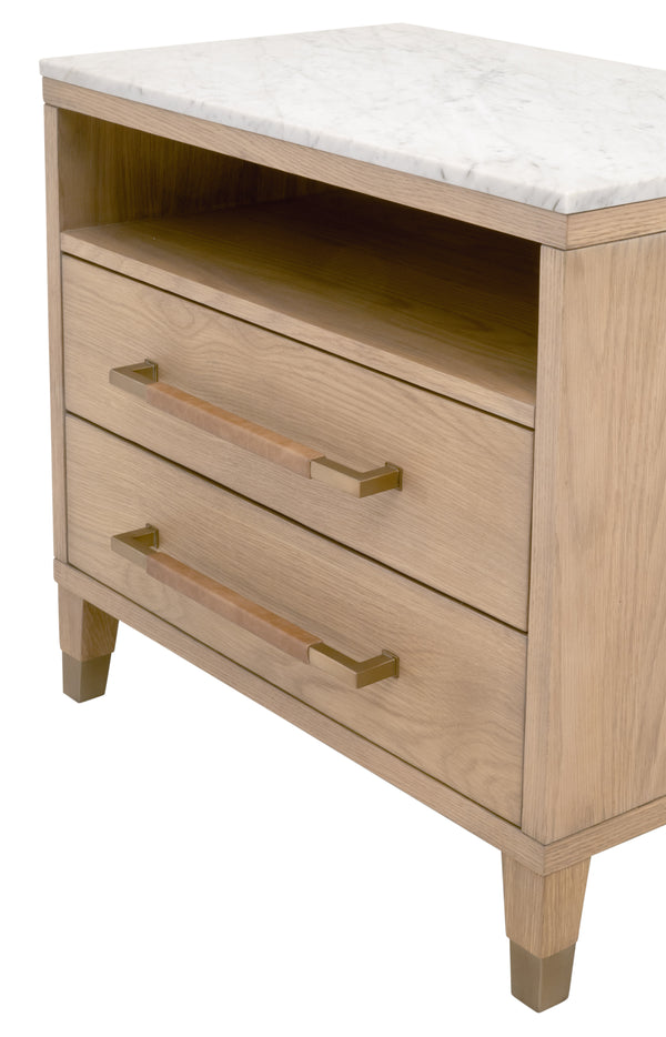 Essentials For Living Cambria 2-drawer Nightstand With Usb Ports - Elegant Oak & Marble Design For Modern Bedrooms Natural Oak,Bianco Marble,Aged Brass Solid Oak Wiid,Oak Veneer,Solid Marble,Mdf,Stainless Steel 5250.Nat-oak/Bia