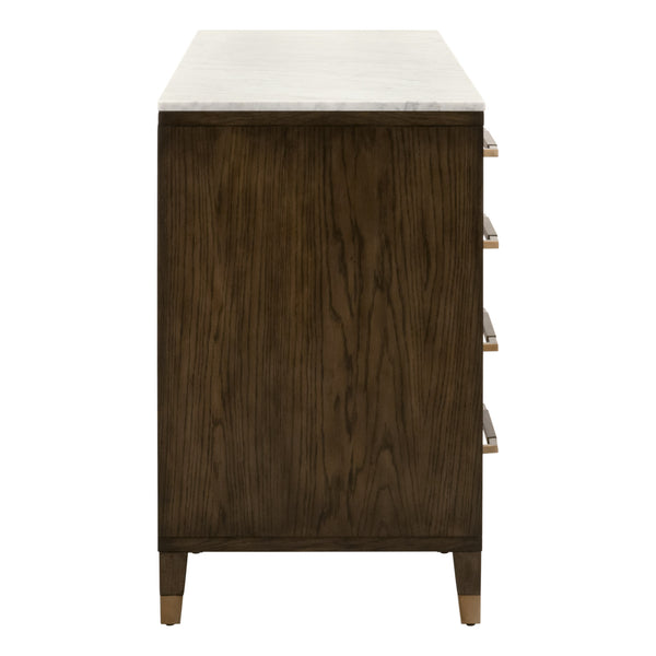 Essentials for Living Cambria 8-Drawer Double Dresser Dutch Brown Oak, Bianco Marble, Aged Brass