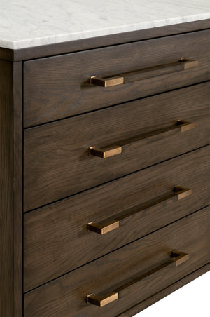 Essentials for Living Cambria 8-Drawer Double Dresser Dutch Brown Oak, Bianco Marble, Aged Brass