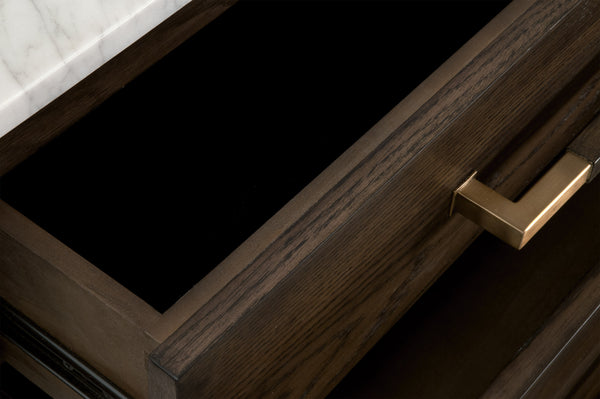 Essentials for Living Cambria 8-Drawer Double Dresser Dutch Brown Oak, Bianco Marble, Aged Brass