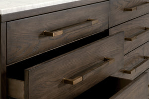 Essentials for Living Cambria 8-Drawer Double Dresser Dutch Brown Oak, Bianco Marble, Aged Brass