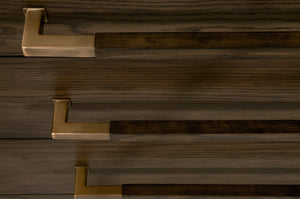 Essentials for Living Cambria 8-Drawer Double Dresser Dutch Brown Oak, Bianco Marble, Aged Brass