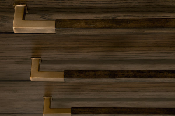 Essentials for Living Cambria 8-Drawer Double Dresser Dutch Brown Oak, Bianco Marble, Aged Brass