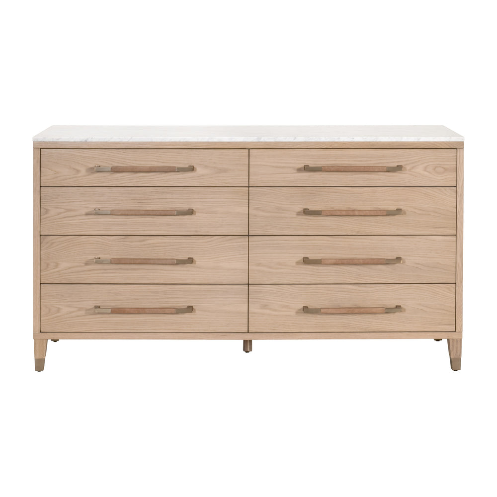 Essentials For Living Cambria 8-drawer Double Dresser With Marble Top & Aged Brass Accents - Elegant Storage Solution Natural Oak,Bianco Marble,Aged Brass Solid Oak Wood,Oak Veneer,Solid Marble,Mdf, Stainless Steel 5252.Nat-oak/Bia
