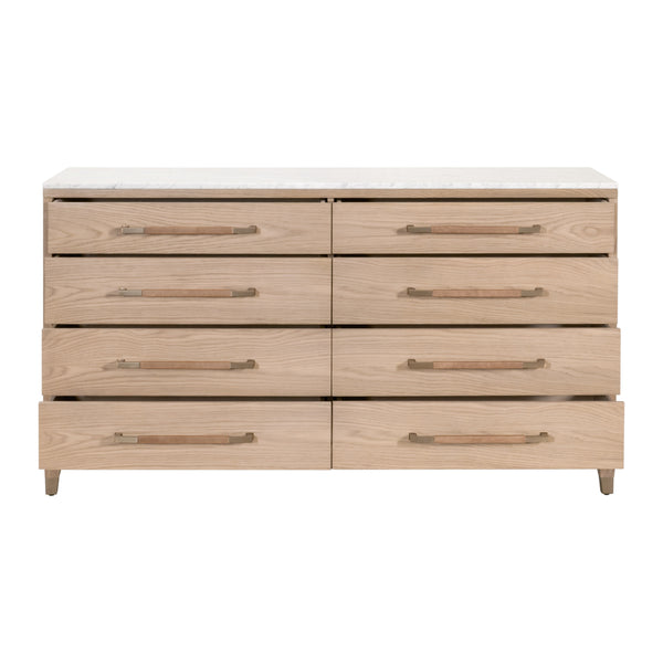 Essentials For Living Cambria 8-drawer Double Dresser With Marble Top & Aged Brass Accents - Elegant Storage Solution Natural Oak,Bianco Marble,Aged Brass Solid Oak Wood,Oak Veneer,Solid Marble,Mdf, Stainless Steel 5252.Nat-oak/Bia